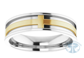 14K White/Yellow Gold Cross Band