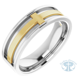 14K White/Yellow Gold Cross Band