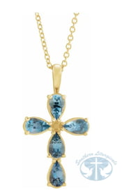 14K Yellow Gold Natural Aquamarine Cross 16-18 Inch Necklace