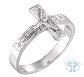 Crucifix Solid 12mm Ring - 14K White Gold