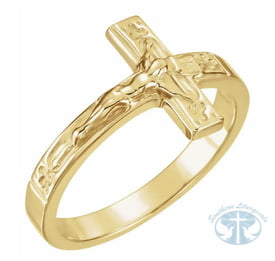 Crucifix Solid 12mm Ring - 18K Yellow Gold