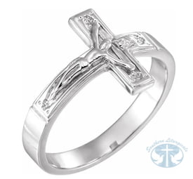 Rings Crucifix Solid 12mm Ring - Platinum