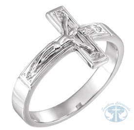 Rings Crucifix Solid 12mm Ring - Sterling Silver