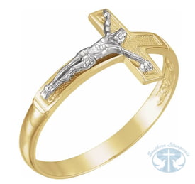 Men's Crucifix 14K White and Yellow Gold Ring