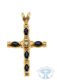 Marquise Accented Cross Pendant Mounting 14K Yellow Gold Pendant Size 5x3 mm