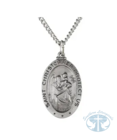 Necklace/Pendant Oval St. Christopher 24" Necklace  Sterling Silver