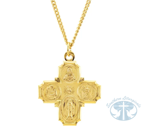 24K Yellow Gold-Plated Sterling Silver Four-Way Cross 24" Necklace