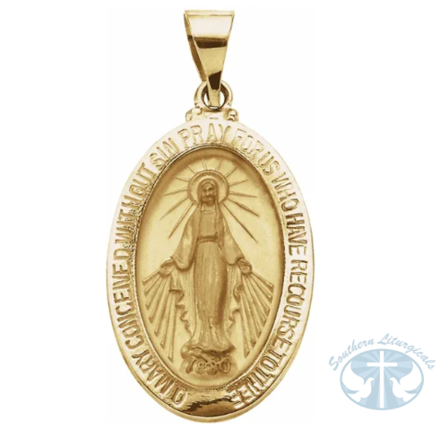 Oval Hollow Miraculous Medal 14K Yellow Gold