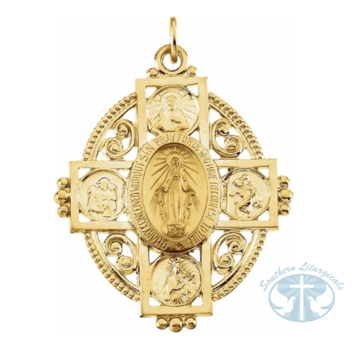 Miraculous Cross Medal 14K Yellow Gold