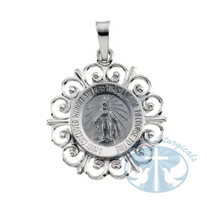 Round Miraculous Medal-14K White Gold