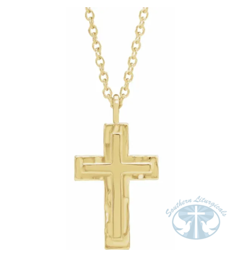 14K Yellow Gold Textured Cross 18" Necklace