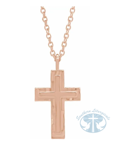 14K Rose Gold Textured Cross 18" Necklace