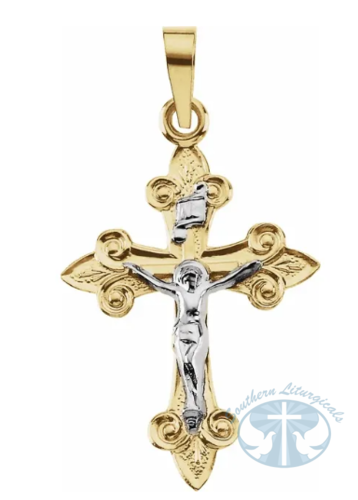 Crucifix Pendant 14K Yellow/White Gold 22x17 mm