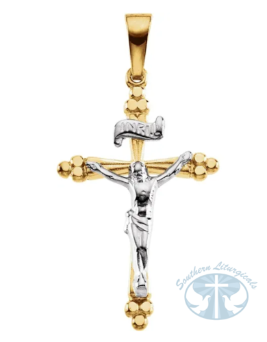 Crucifix Pendant 14K Yellow/White gold 24.2x16.2 mm