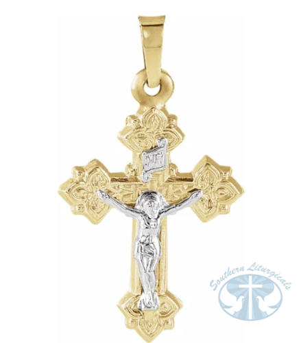 Hollow Crucifix Pendant 14K Yellow/White Gold