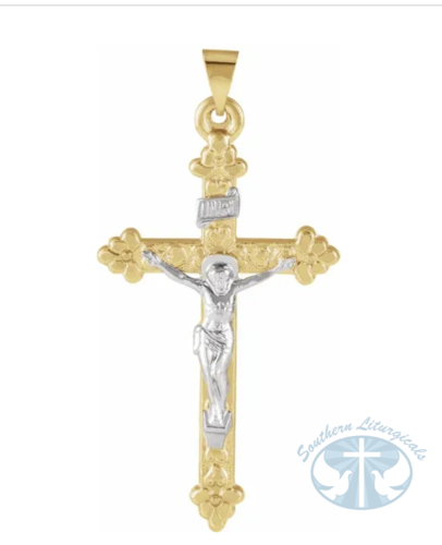 14K Yellow/White Gold Hollow Crucifix Pendant