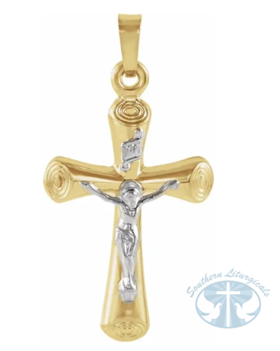 Crucifix Pendant 14K Yellow/White Gold 22x15 mm