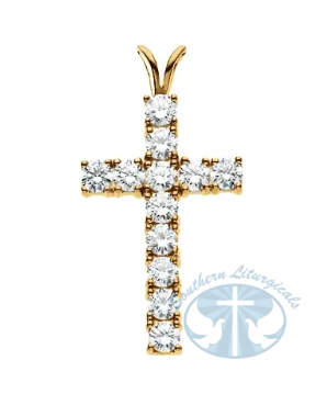 Natural Diamond Cross Pendant 14K Yellow Gold