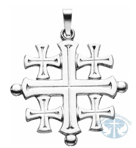  Jerusalem Cross Pendant 14K White Gold