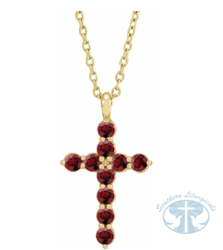 Natural Mozambique Garnet Cross 16-18" Necklace