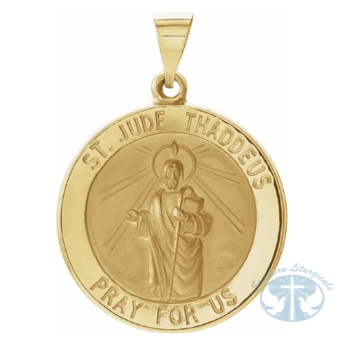 Hollow Round St. Jude Medal 14K Yellow Gold 22 mm