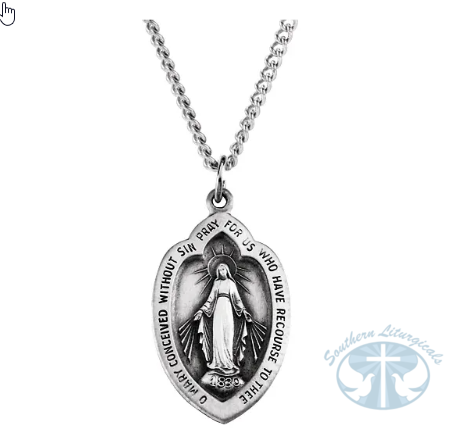 Oval Miraculous Medal 18" Necklace Sterling Silver