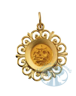 Round Baptismal Medal 14K Yellow Gold