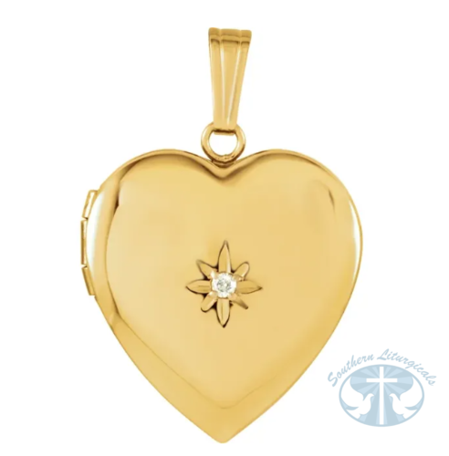 14K Yellow .02 CT Natural Diamond Heart Locket