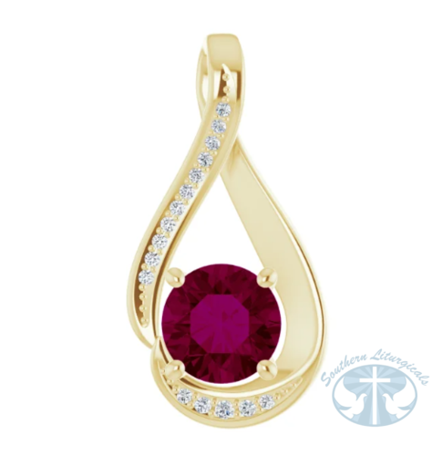 Natural Rhodolite Garnet & Natural Diamond Pendant