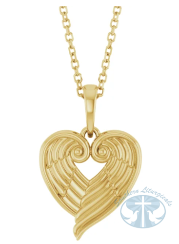 Angel Wing Heart 16-18" Necklace 14K Yellow Gold