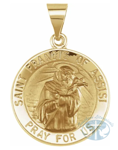 14K Yellow 18 mm Round Hollow St. Francis of Assisi Medal