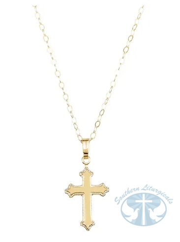 14K Yellow Gold Cross 15" Necklace