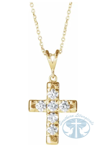 Natural Diamond French-Set Cross 16-18" Necklace