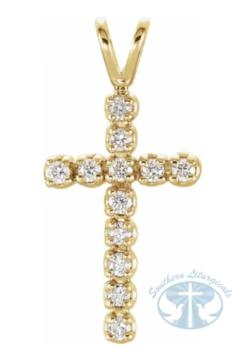 14K Yellow Gold Natural Diamond Cross Pendant