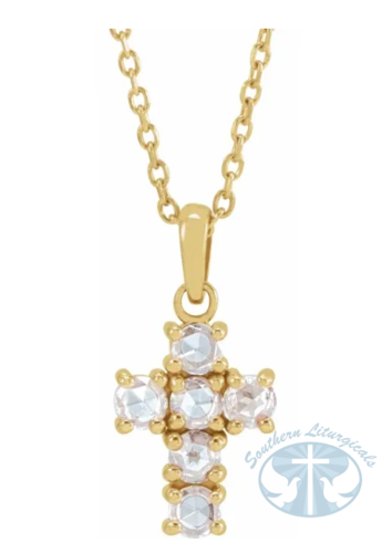 Rose-Cut Natural Diamond Cross 16-18" Necklace