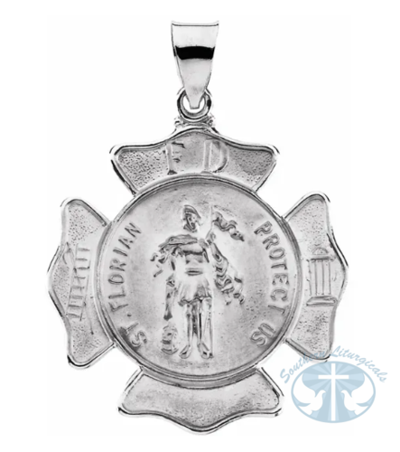 Hollow St. Florian Medal14K White Gold