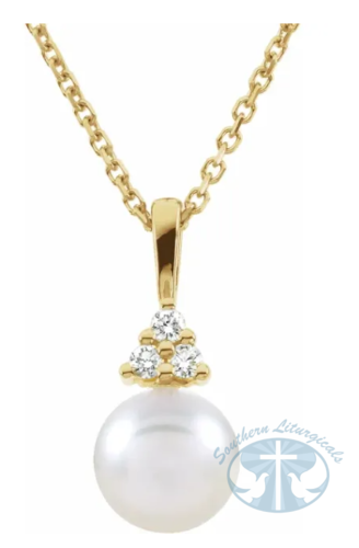 Cultured White Akoya Pearl &  Natural Diamond Necklace