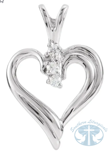 14K White Gold Round Accented Heart Pendant