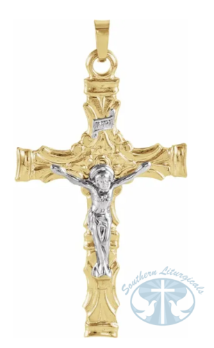 14K Yellow/White 36x24 mm Crucifix Pendant