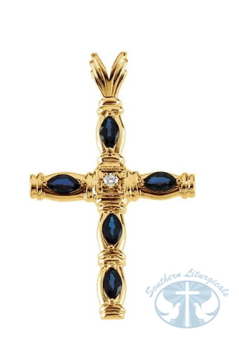 Marquise Accented Cross Pendant Mounting 14K Yellow Gold Pendant Size 5x3 mm