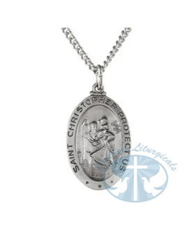 Oval St. Christopher 24" Necklace  Sterling Silver