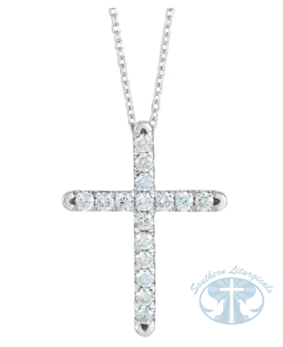 Natural Diamond French-Set Cross 16-18" Necklace