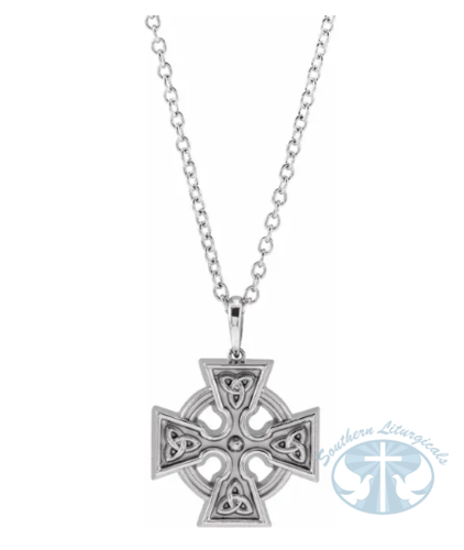 Celtic-Inspired Cross 20" Necklace 14K White Gold