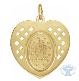 Heart Miraculous Medal 14K Yellow Gold