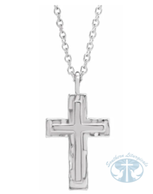 Cross Necklaces 14K White Gold Textured Cross 18" Necklace