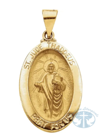 Patron Saint Medals Hollow Oval St. Jude Medal 14K Yellow Gold