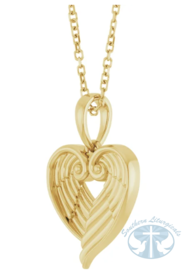 Angel Wing Heart 16-18&quot; Necklace 14K Yellow Gold