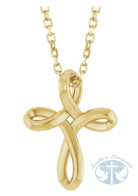 14K Yellow Gold Freeform Cross 16-18" Necklace