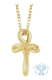 14K Yellow Gold Freeform Cross 16-18&quot; Necklace